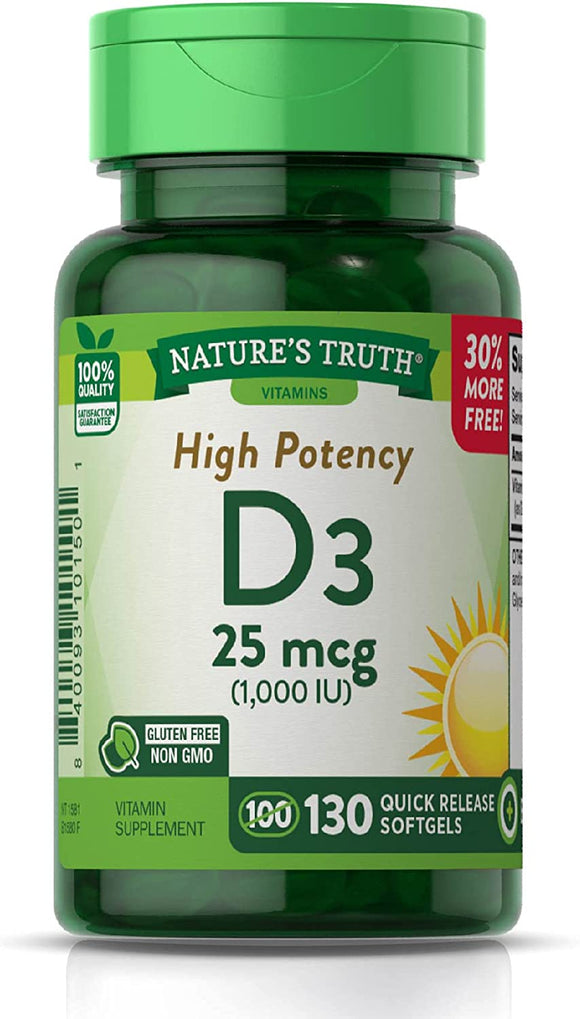 Nature's Truth VitD3 25mcg 1000iu 130's Softgels